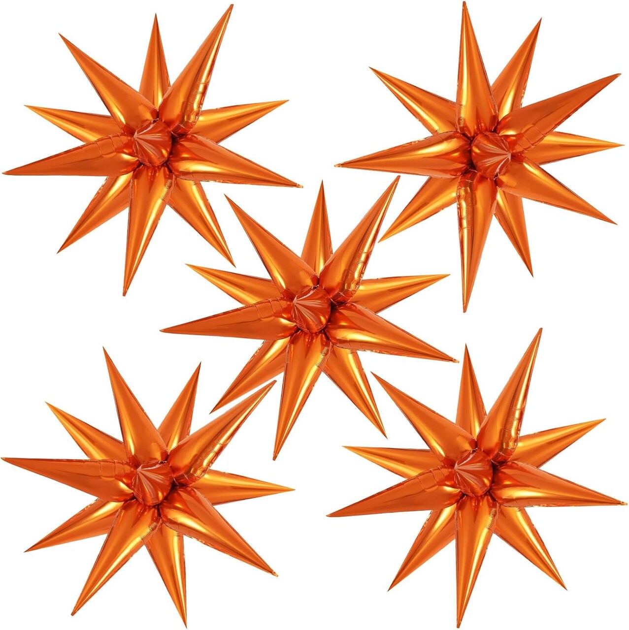 60PCS Orange Star Foil Balloons – 12-Point Starburst Party Decorations for Birthday & Wedding